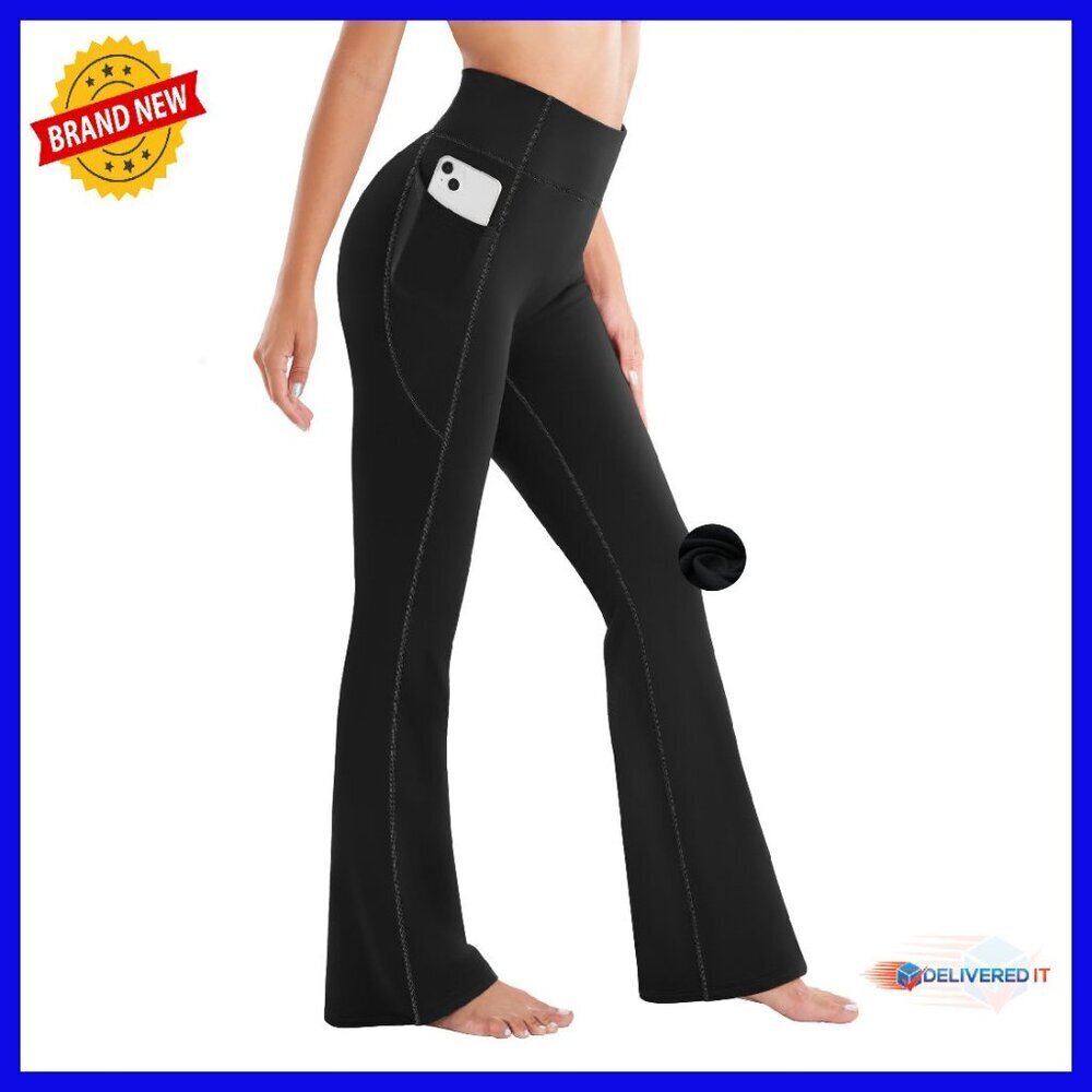 Fleece Lined Yoga Pants High Waist Flare Leggings with Pockets